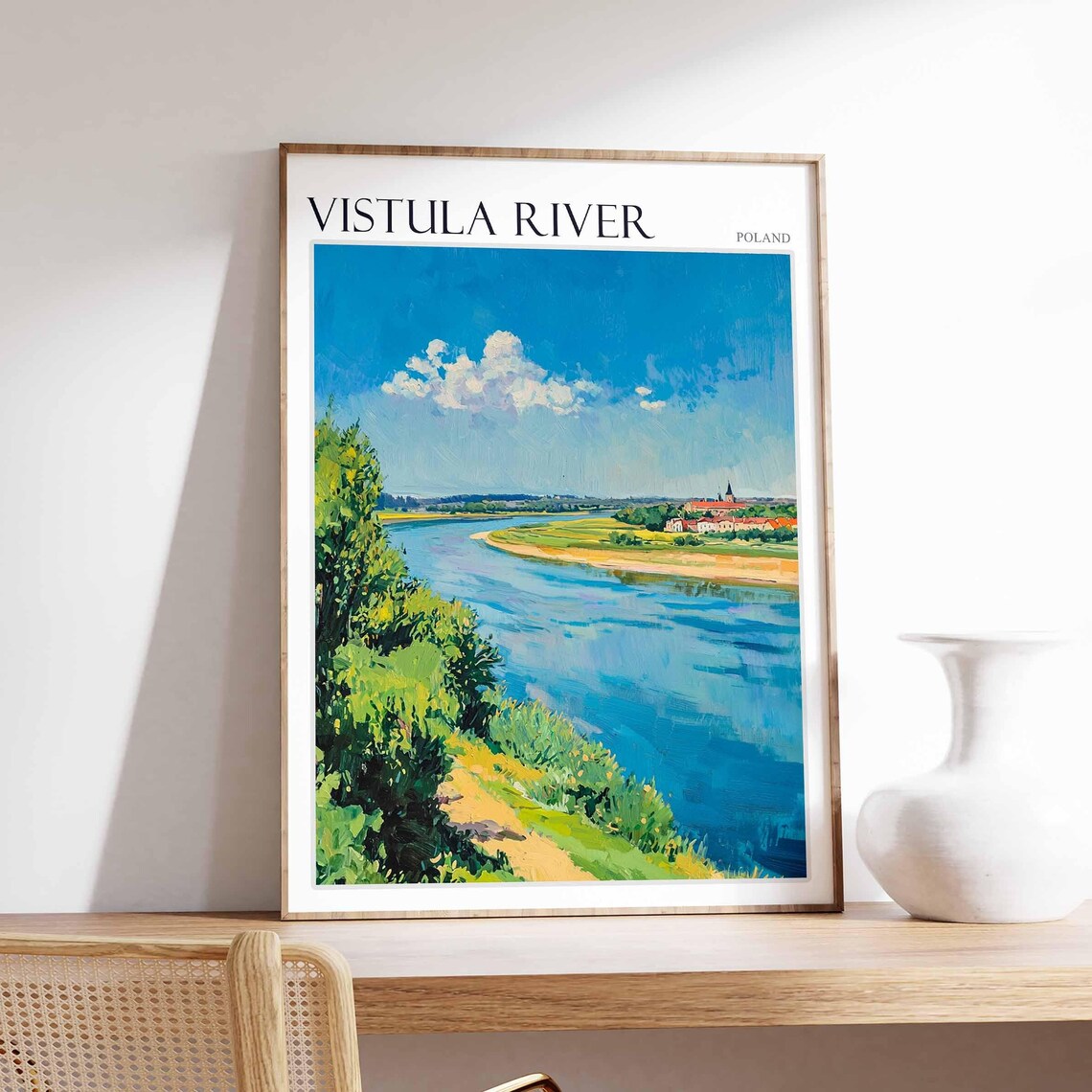Vistula River Poland River Bend Village Green Banks Calm Poster