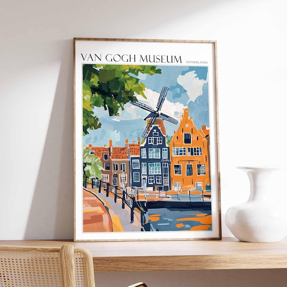 Van Gogh Museum Poster Van Gogh Museum Travel Print Netherlands Travel Poster Botanical Decor European Travel Print Netherlands Gift