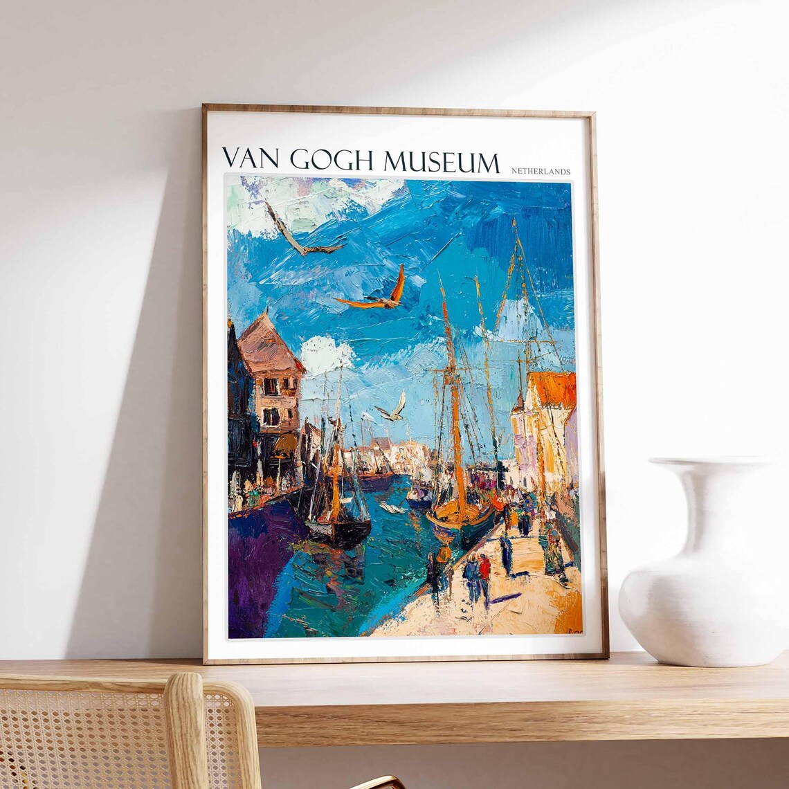 Van Gogh Museum Netherlands Colorful Busy Harbor Sailing Boats Poster
