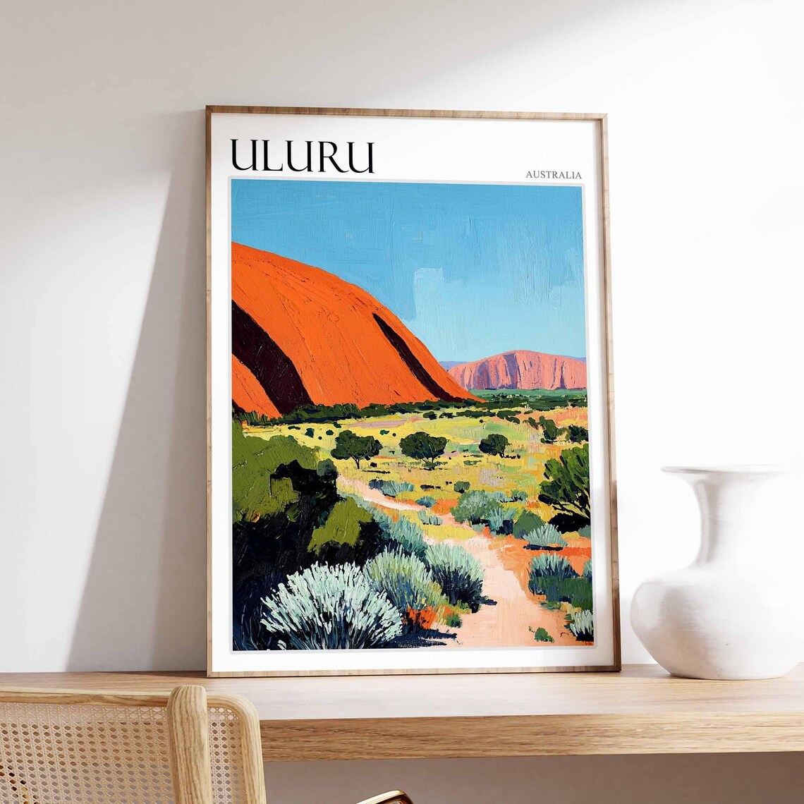 Uluru Australia Red Rock Domes Green Bush Vibrant Scenic Travel Poster