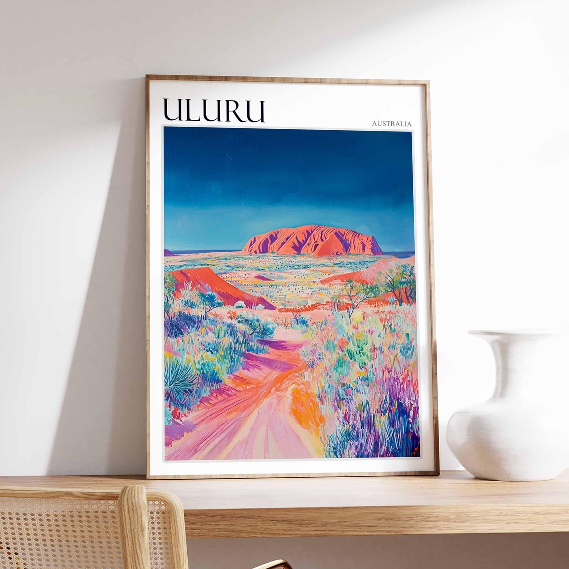 Uluru Australia Pastel Wildflower Trail Dreamy Landscape Art Poster
