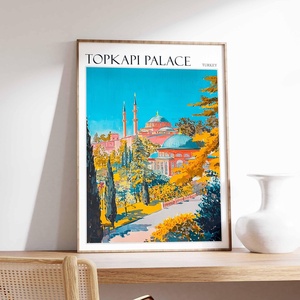 Topkapi Palace Pink Domes Golden Autumn Trees Pathway Art Poster