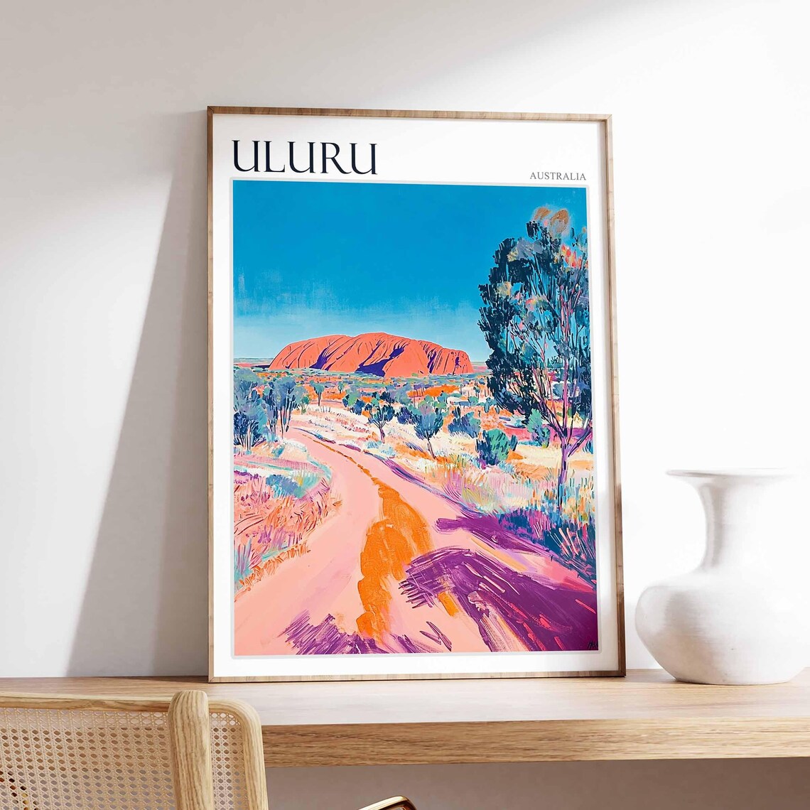 Uluru Australia Red Rock Desert Road Expressive Painted Travel Poster