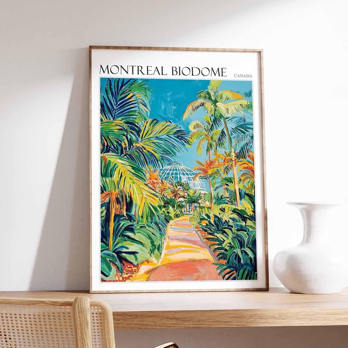 Montreal Biodome Canada Sunlit Palm Path to the Dome Travel Poster