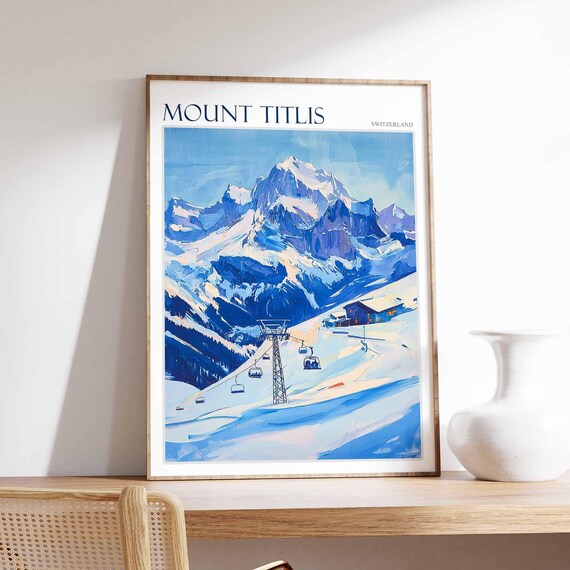 Mount Titlis Poster Mount Titlis Travel Print Swiss Decor Europe Travel Poster European Wall Art Switzerland Wall Art Mountain Poster