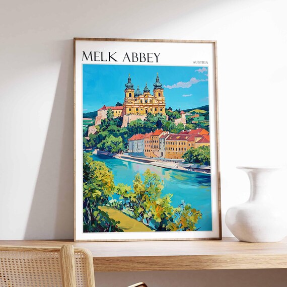 Melk Abbey Poster Melk Abbey Travel Print Tropical Decor City Wall Art Austrian Decor Austria Travel Print Melk Abbey Wall Art