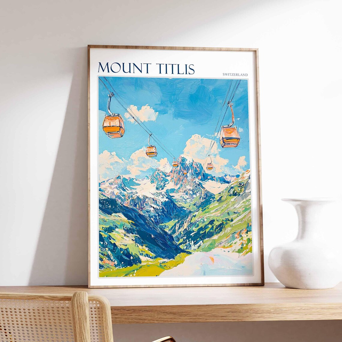 Mount Titlis Switzerland Cable Car Gondolas Snowy Peaks Poster