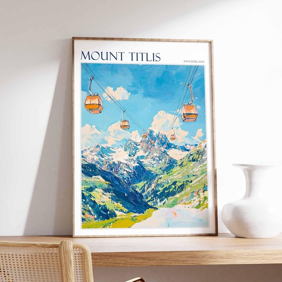 Mount Titlis Poster Mount Titlis Travel Print Swiss Decor Europe Travel Poster European Wall Art Switzerland Wall Art Mountain Poster