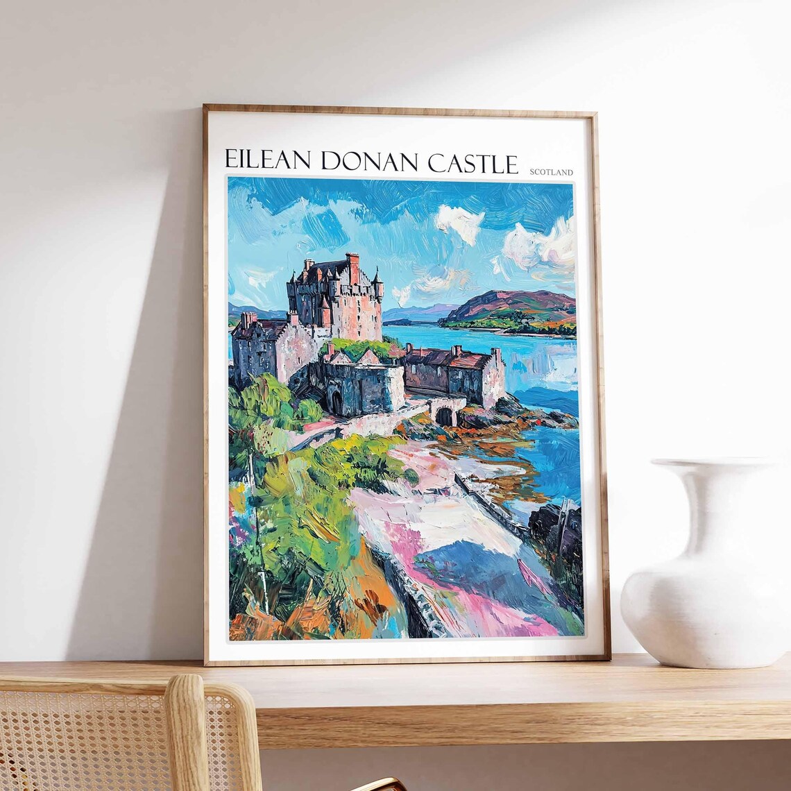 Eilean Donan Castle Scotland Impasto Causeway Green Bank Art Poster