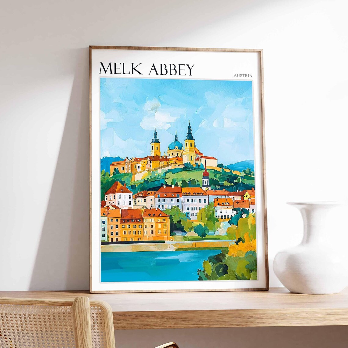 Melk Abbey Austria Abbey Above Riverside Old Town Travel Poster