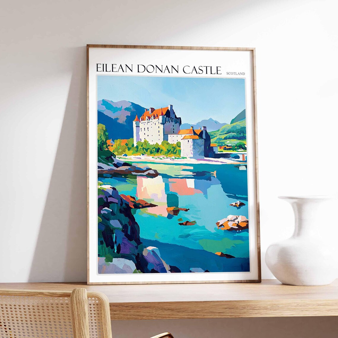 Eilean Donan Castle Scotland Turquoise Loch Flat Colorful Art Poster
