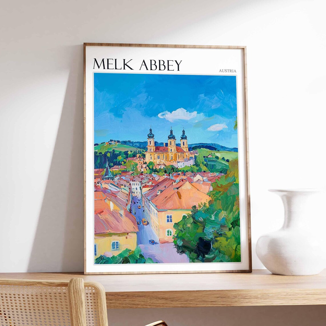 Melk Abbey Austria Old Town Street to the Towers Travel Poster