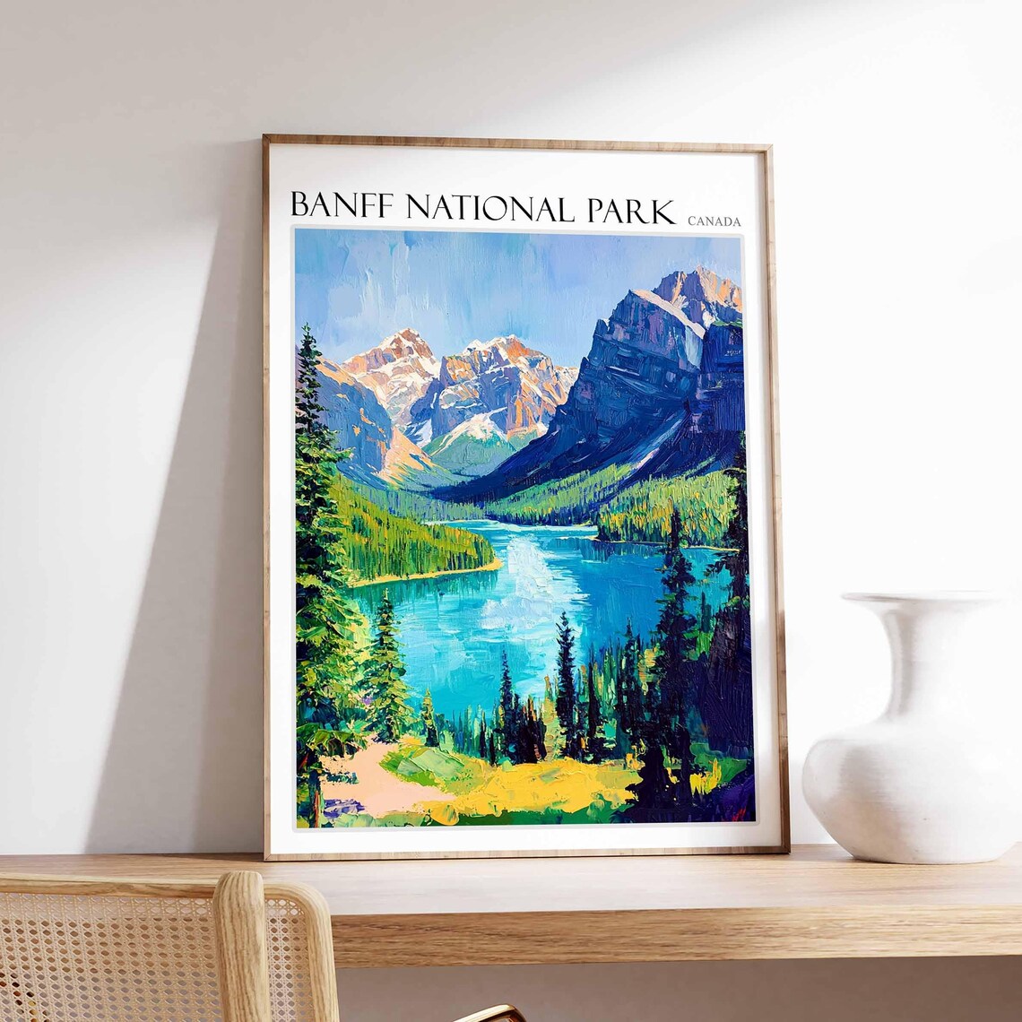 Banff National Park Canada Lake Between Two Mountain Peaks Poster