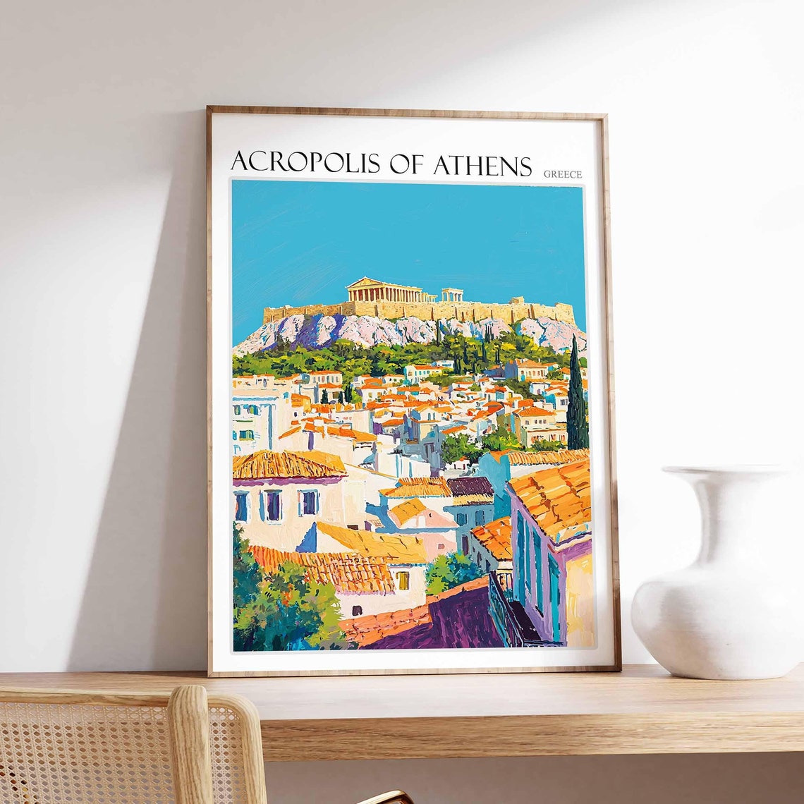 Acropolis Of Athens Poster Acropolis Of Athens Travel Print Greek Travel Poster Botanical Decor Floral Print European Travel Print