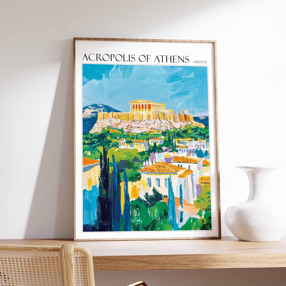 Acropolis Of Athens Greece Parthenon Hill Colorful Art Travel Poster