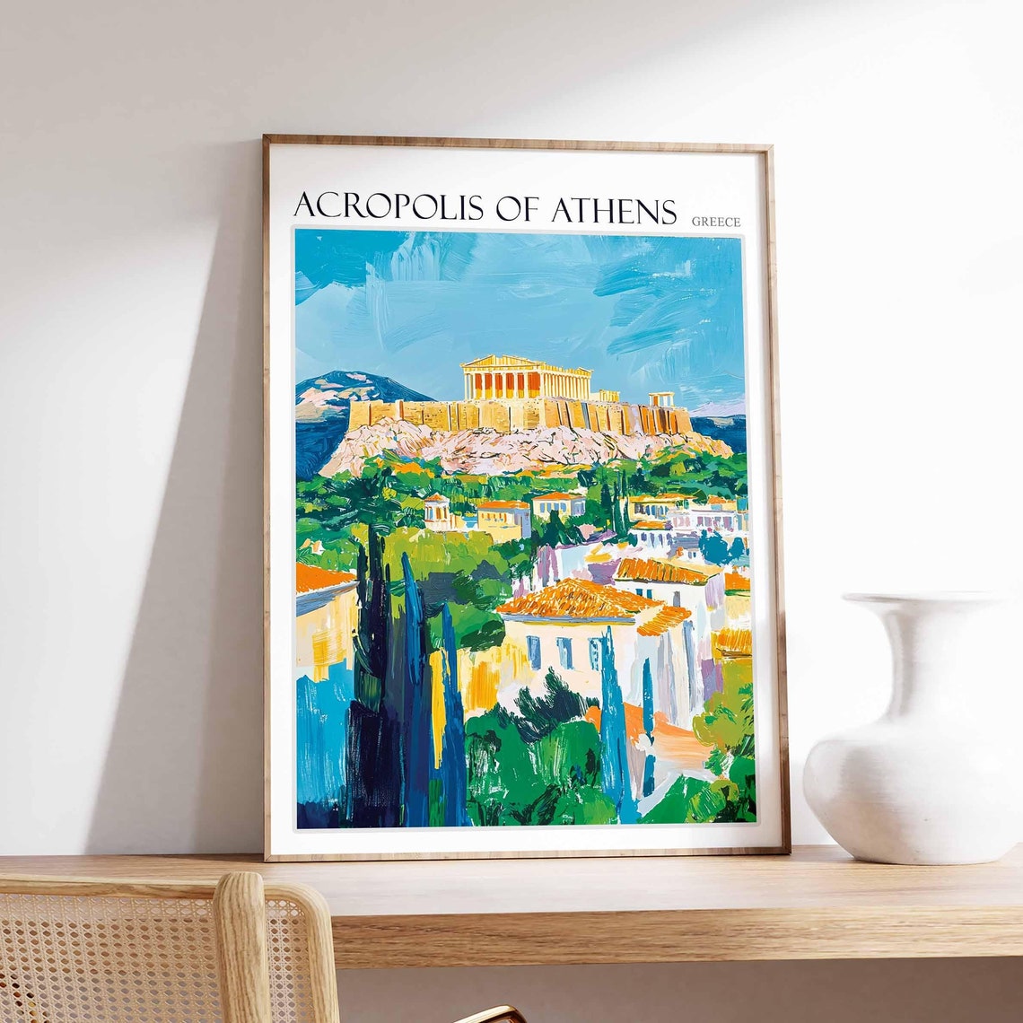 Acropolis Of Athens Poster Acropolis Of Athens Travel Print Greek Travel Poster Botanical Decor Floral Print European Travel Print