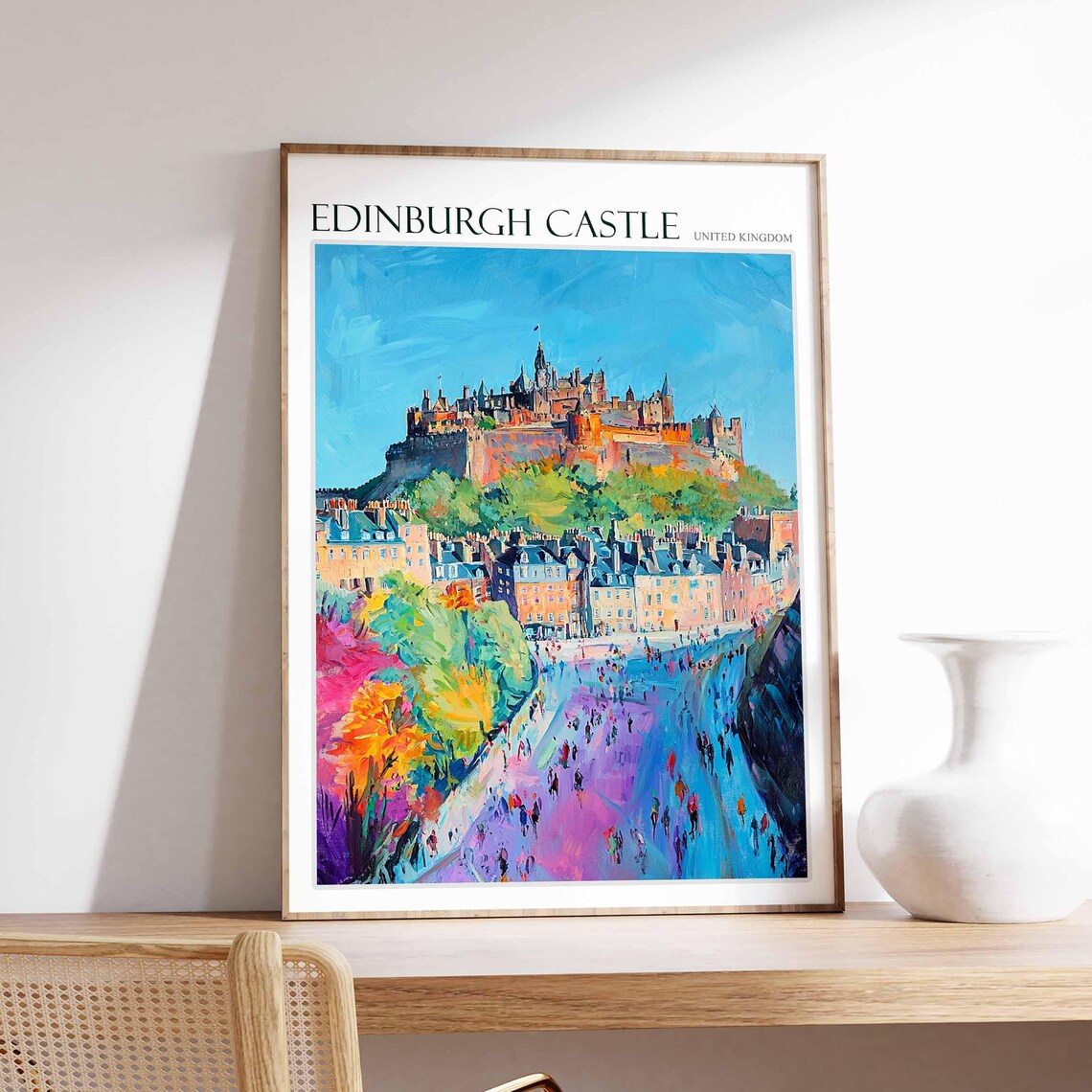 Edinburgh Castle United Kingdom Princes Street Colorful Travel Poster