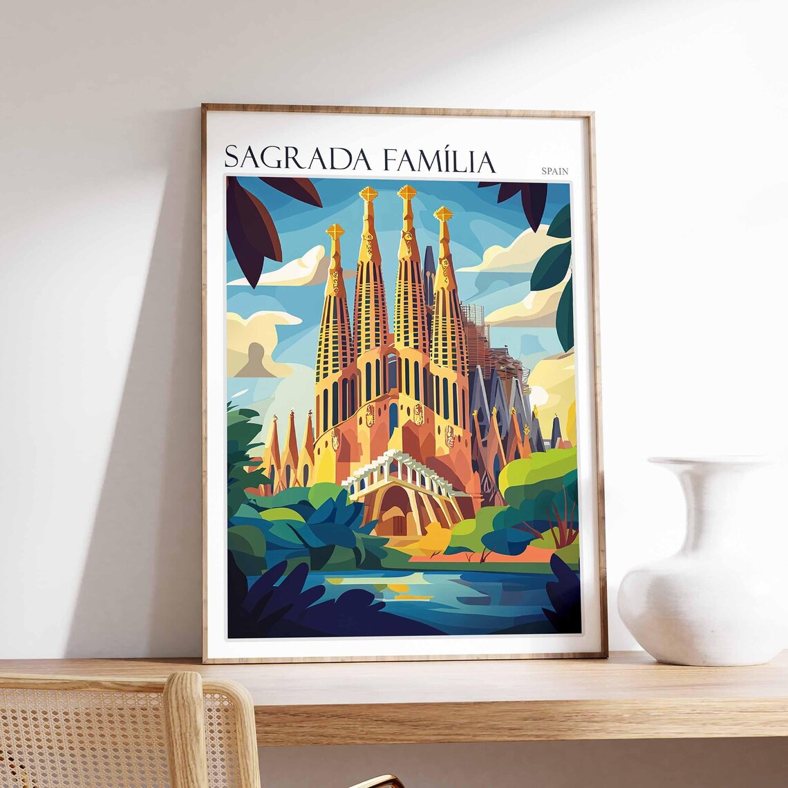 Sagrada Familia Spain Golden Spires Architecture Style Art Poster