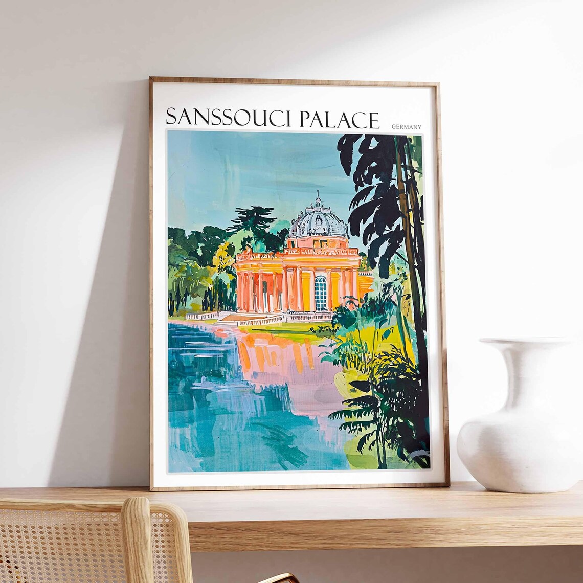 Sanssouci Palace Germany Colonnade Reflection Water Art Poster