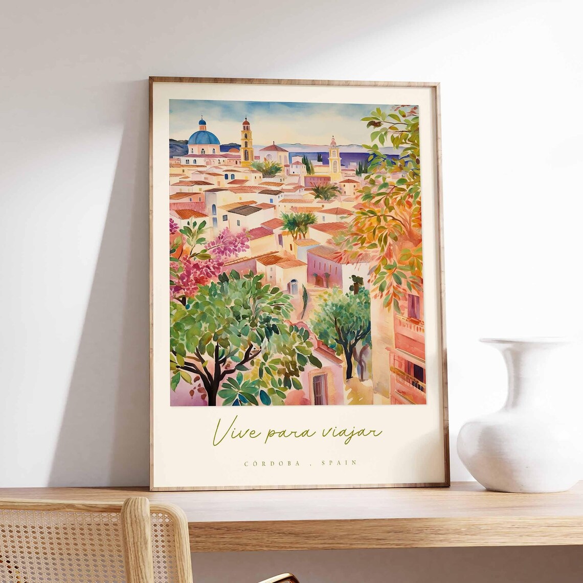 Cordoba Spain Watercolor Travel Poster Charming Historic Old Town Scene