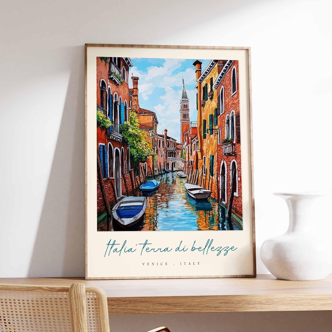 Venice Italy Italia Terra di Bellezze Canal Boats Bell Tower Poster