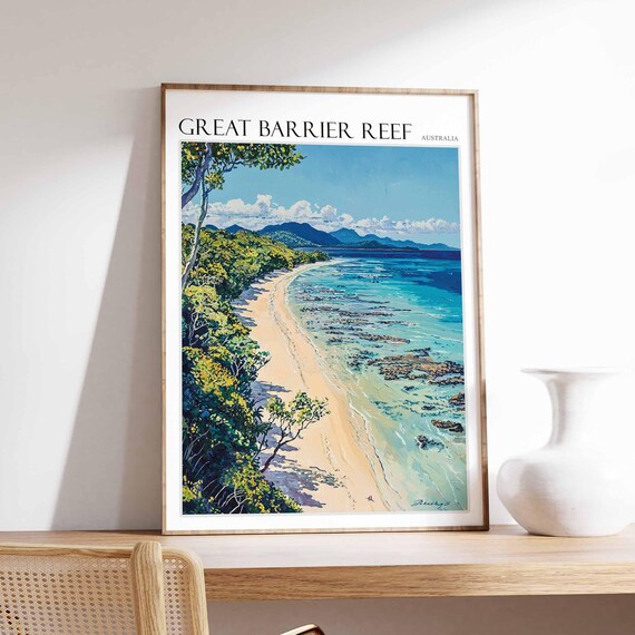 Great Barrier Reef Sandy Shoreline Forest Coast Australia Poster