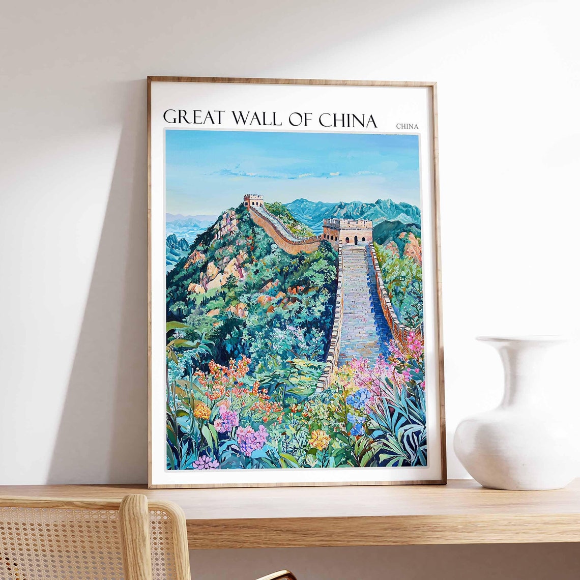 Great Wall Of China Poster Great Wall Of China Travel Print Chinese Decor Asia Travel Poster Asian Wall Art Botanical Decor China Gift
