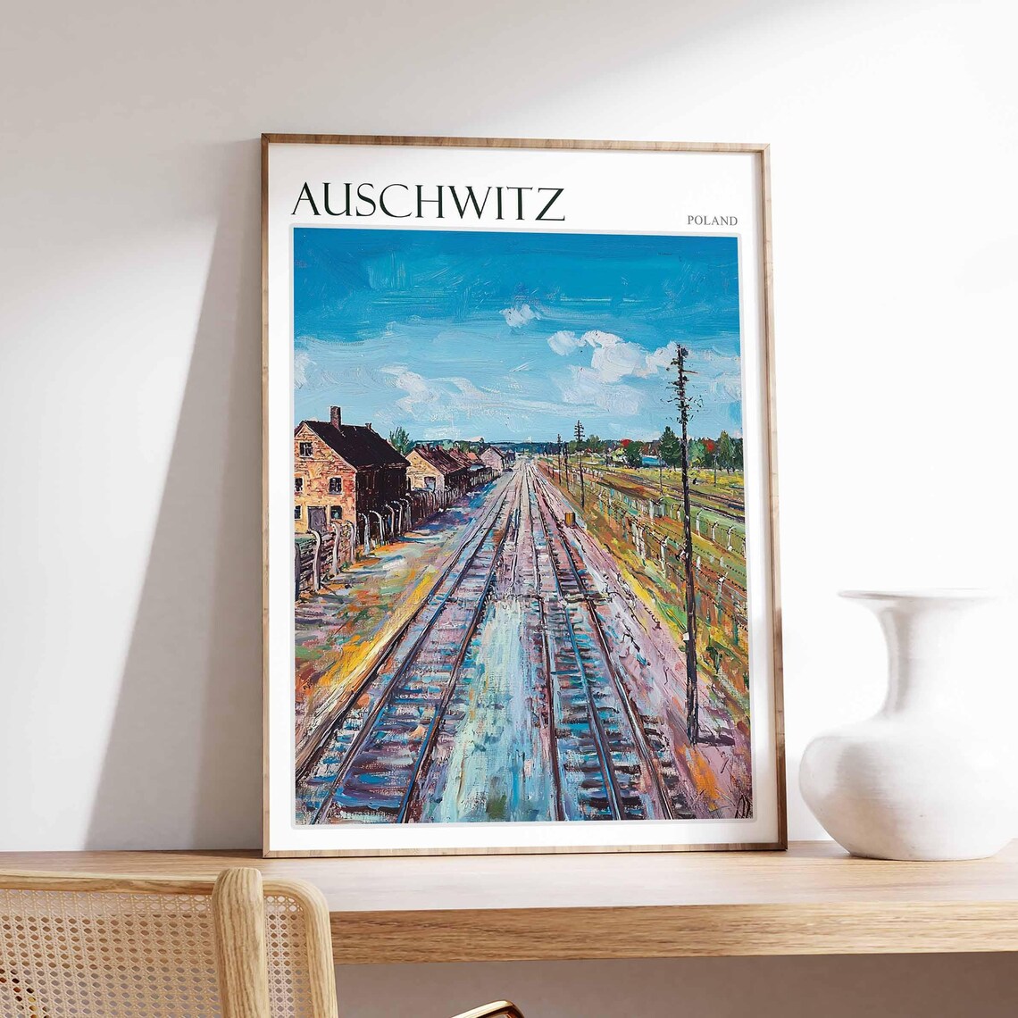 Auschwitz Poland Historic Railway Tracks Impressionist Art Poster
