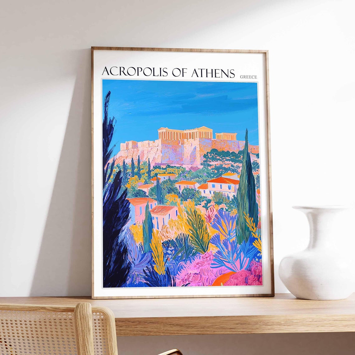 Acropolis Of Athens Poster Acropolis Of Athens Travel Print Greek Travel Poster Botanical Decor Floral Print European Travel Print