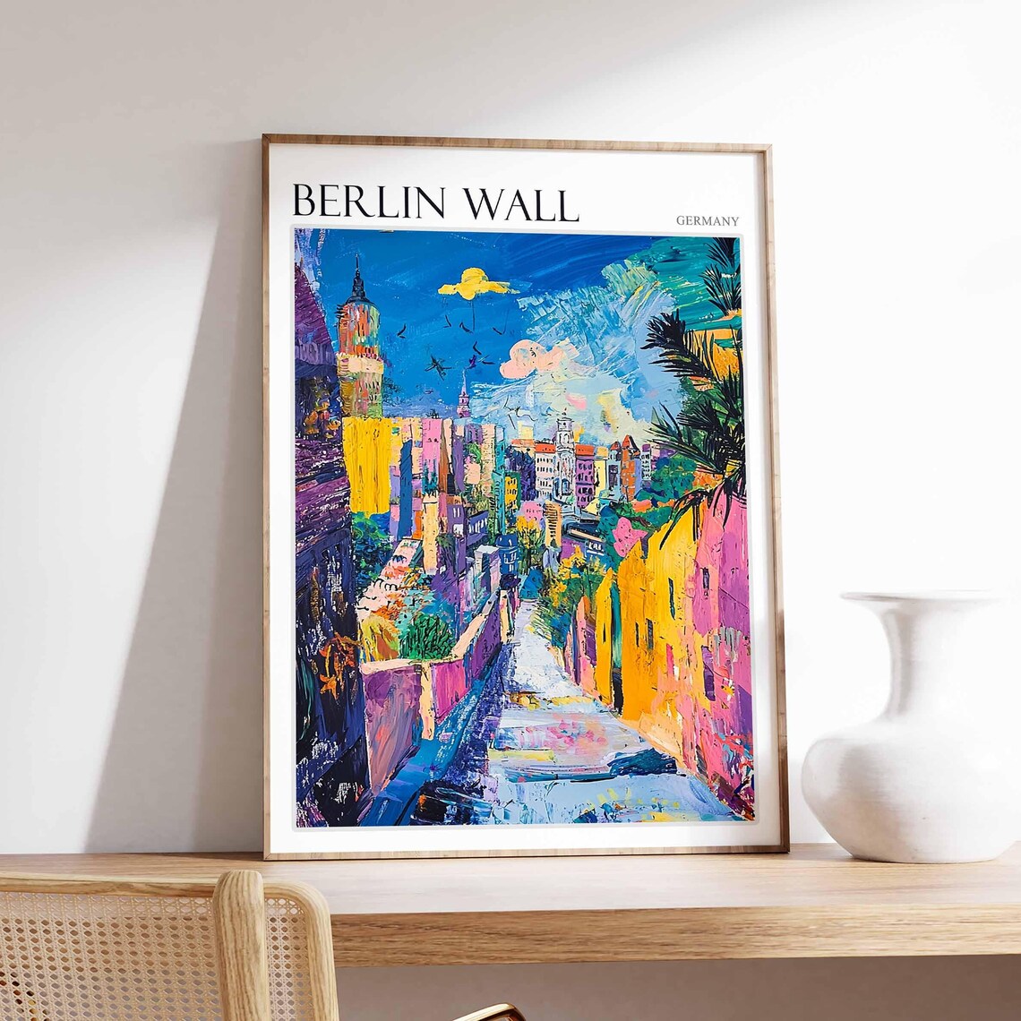 Berlin Wall Germany Neon Abstract Cityscape Graffiti Art Poster