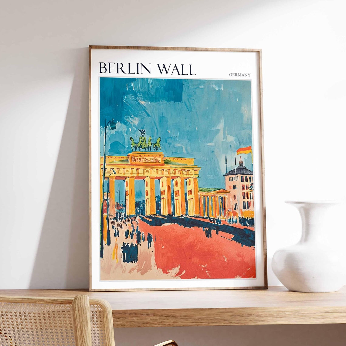 Berlin Wall Germany Brandenburg Gate Quadriga Colorful Art Poster