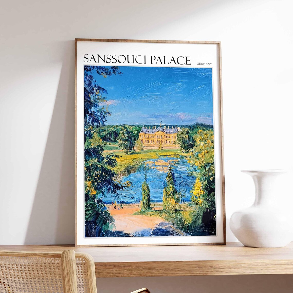 Sanssouci Palace Lakeside Reflection Framed Trees Germany Poster