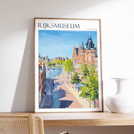 Rijksmuseum Amsterdam Tree Lined Canal Street Scene Art Poster