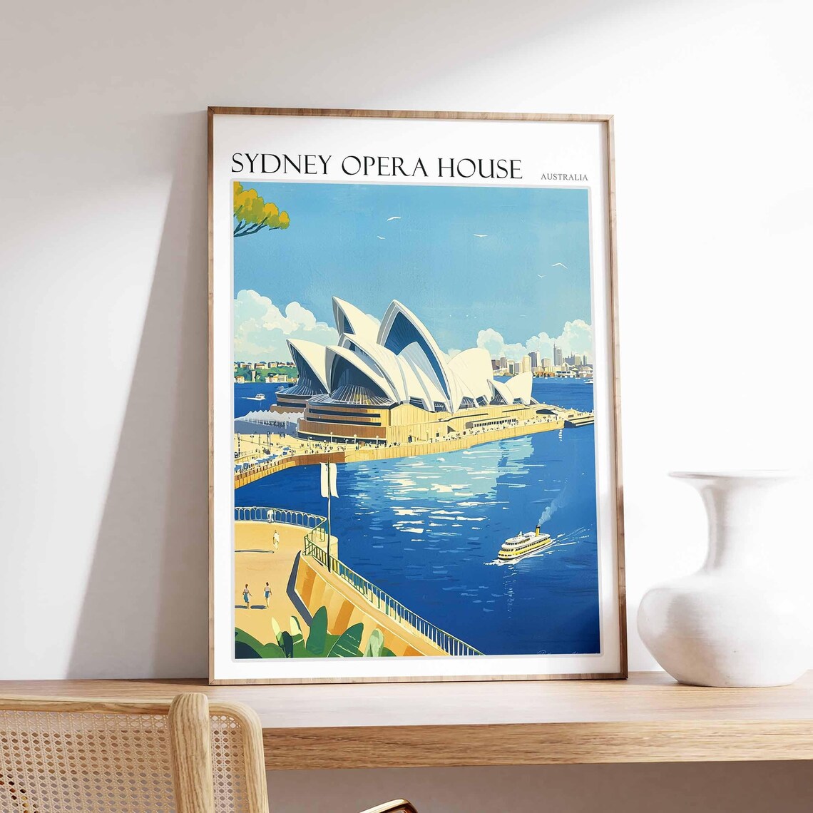 Sydney Opera House Australia Vintage Harbour Ferry Illustration Poster
