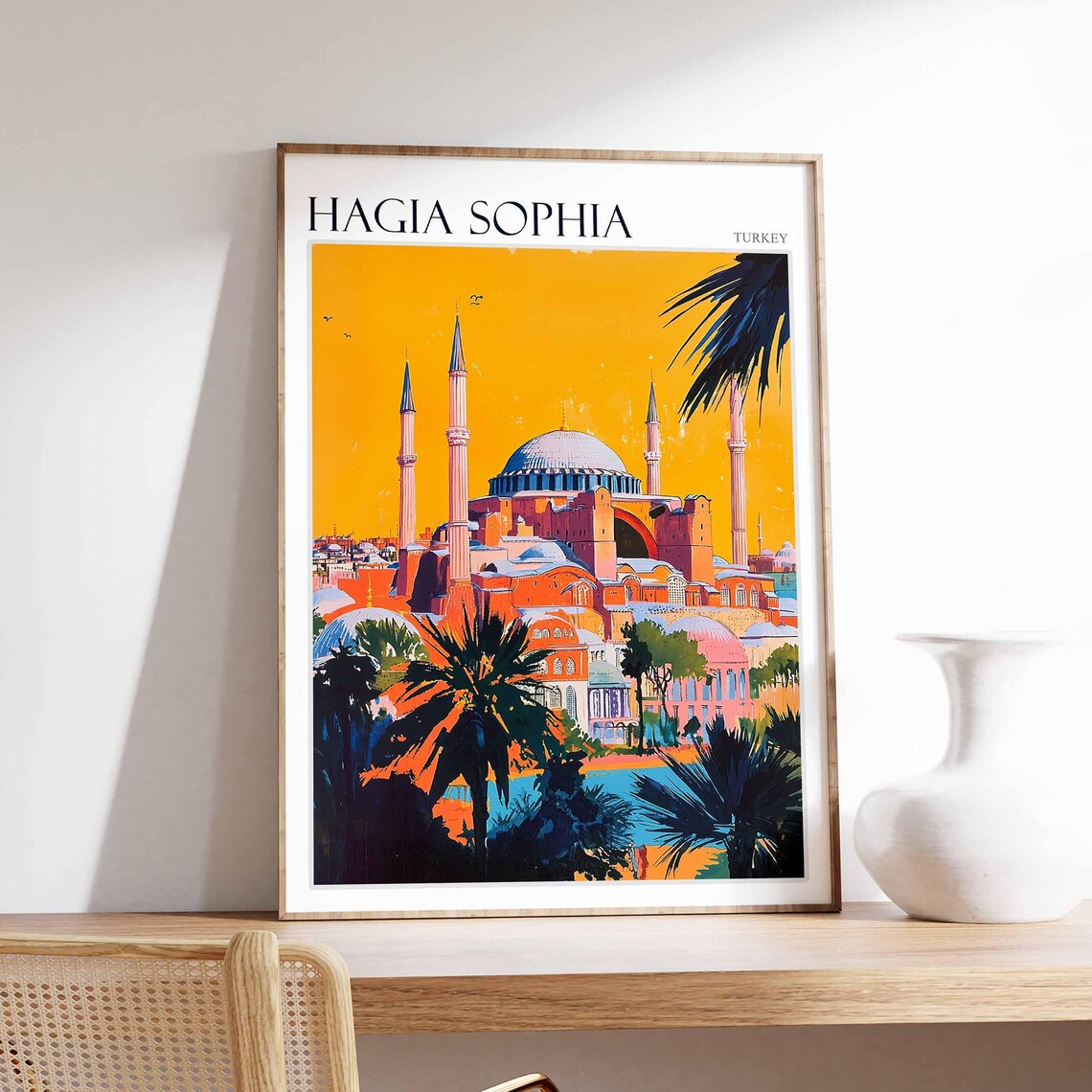 Hagia Sophia Sunset Orange Sky Silhouette Turkey Travel Poster