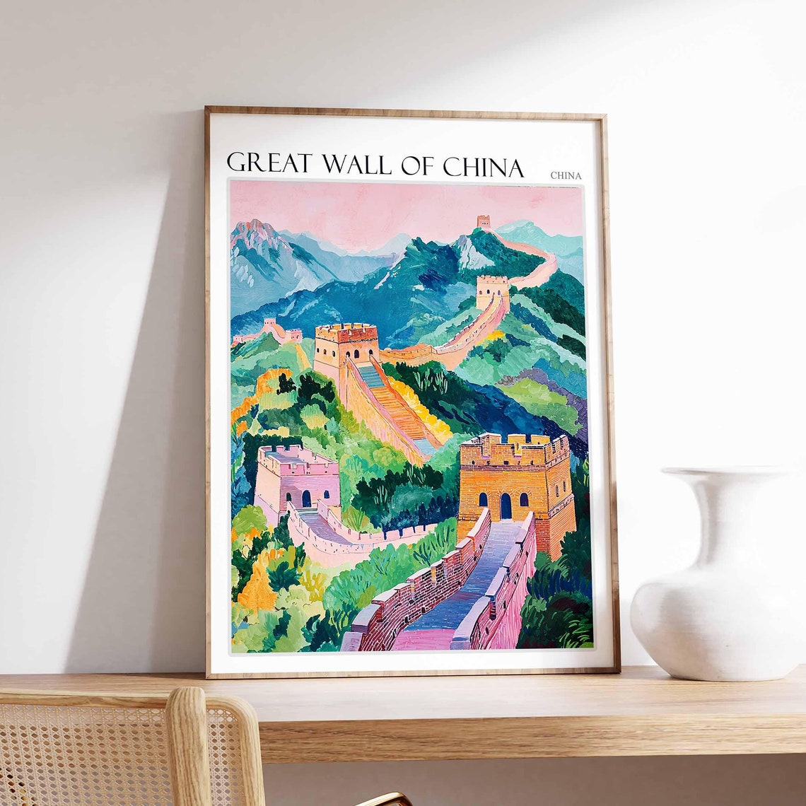 Great Wall Of China Poster Great Wall Of China Travel Print Chinese Decor Asia Travel Poster Asian Wall Art Botanical Decor China Gift
