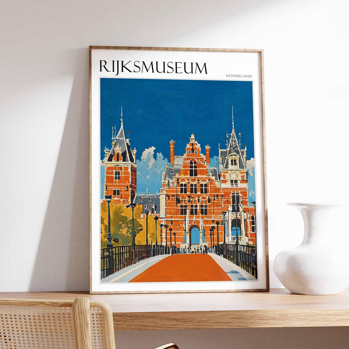 Rijksmuseum Amsterdam Orange Facade Blue Sky Painting Poster