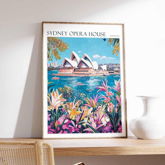 Sydney Opera House Australia Tropical Flowers Ferry Scene Poster