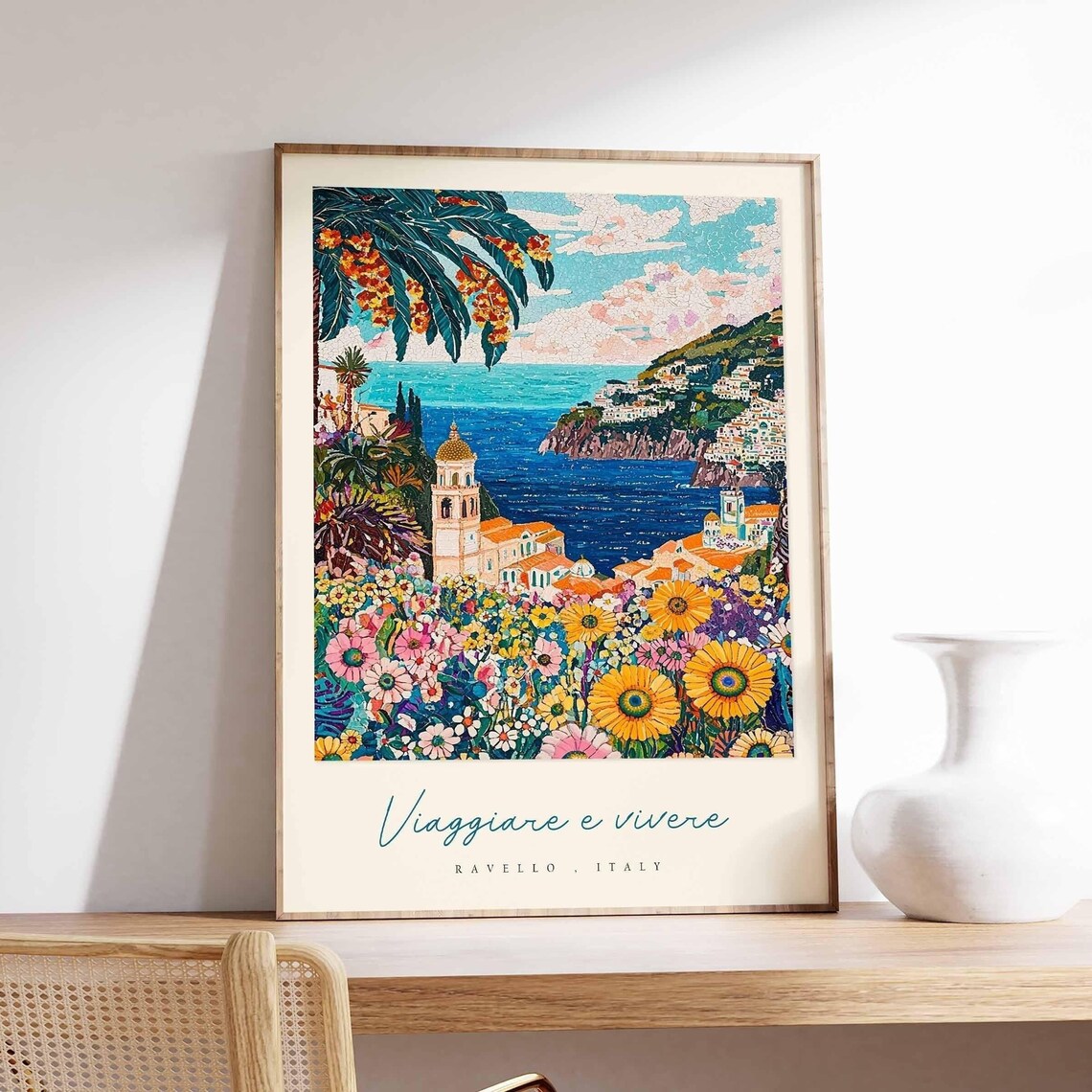 Ravello Italy Flower Garden Coast Dome Church Turquoise Sea Poster