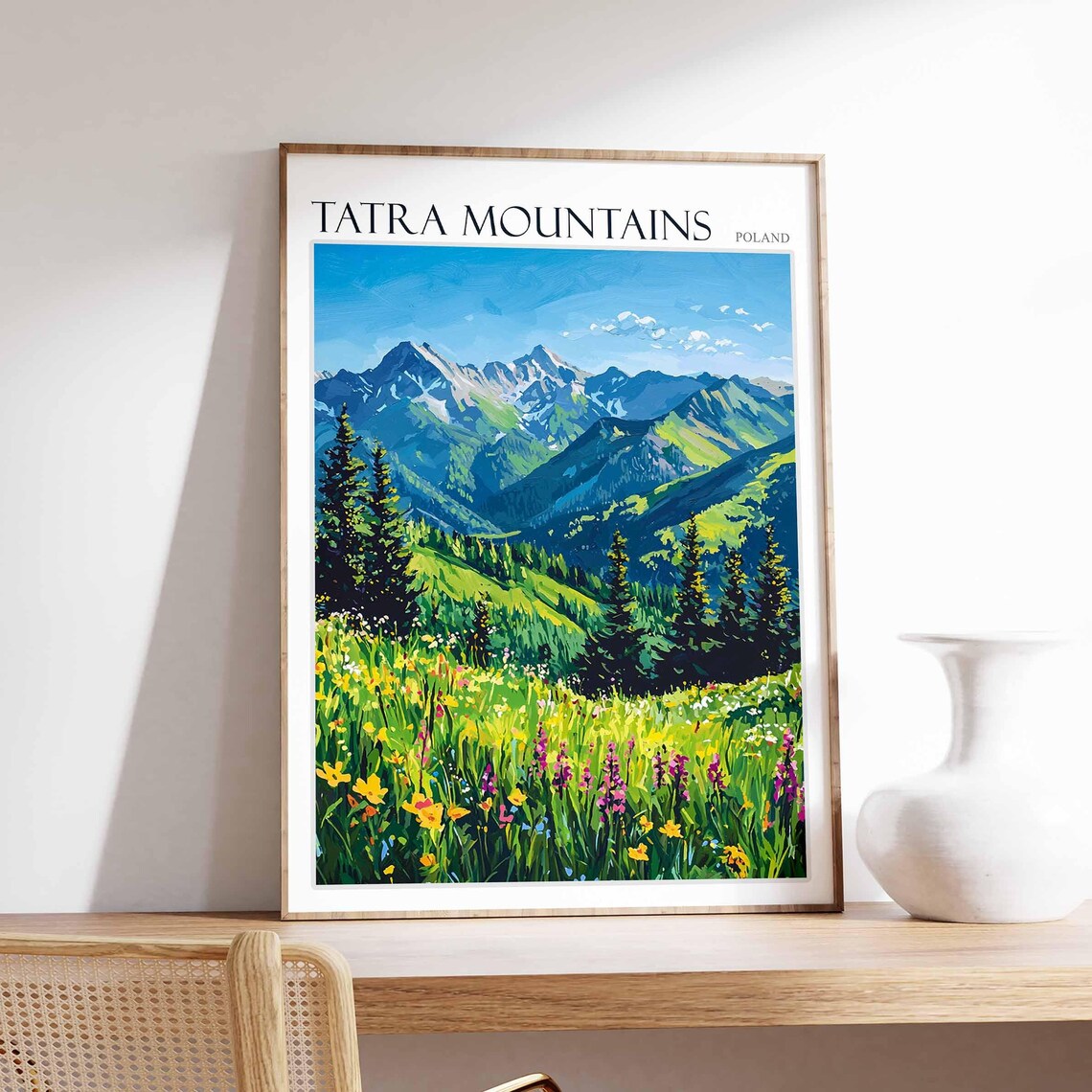 Tatra Mountains Poland Bright Wildflower Meadow Snowy Peaks Poster
