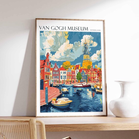 Van Gogh Museum Poster Van Gogh Museum Travel Print Netherlands Travel Poster Botanical Decor European Travel Print Netherlands Gift