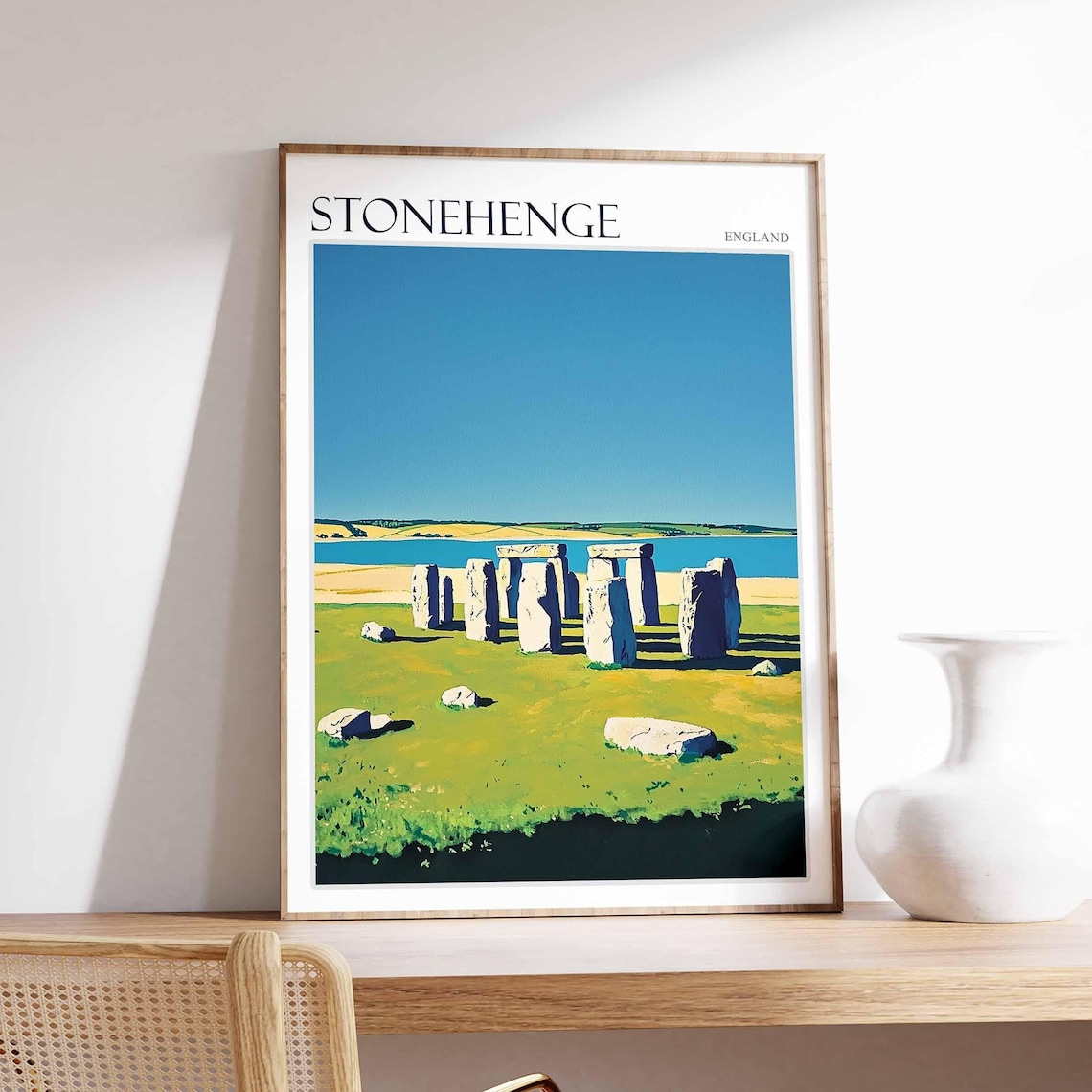 Stonehenge England Minimal Coast Horizon Flat Style Art Poster