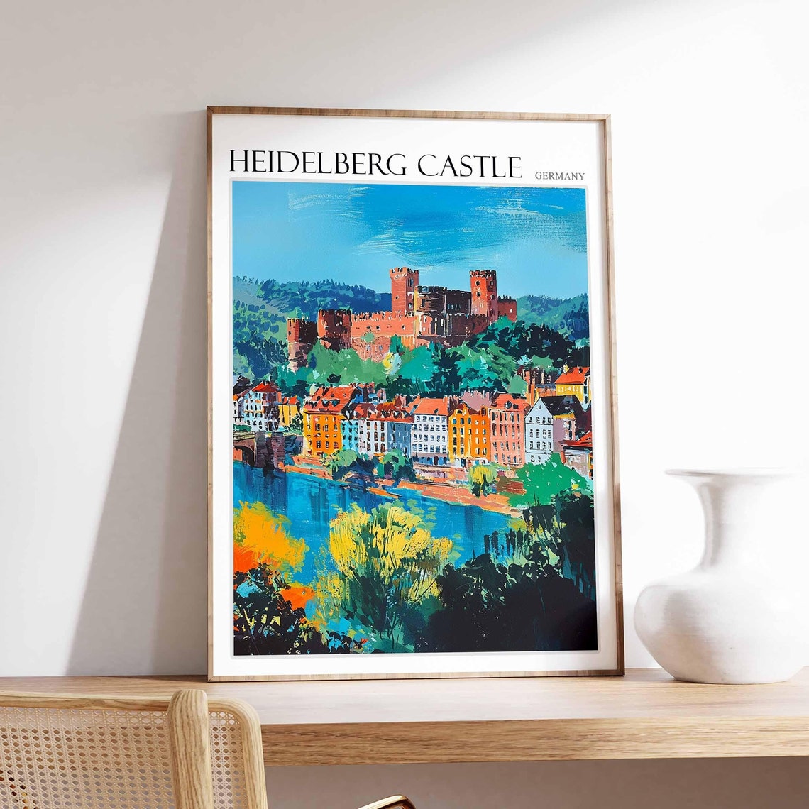 Heidelberg Castle Red Sandstone Ruin Riverfront Germany Travel Poster