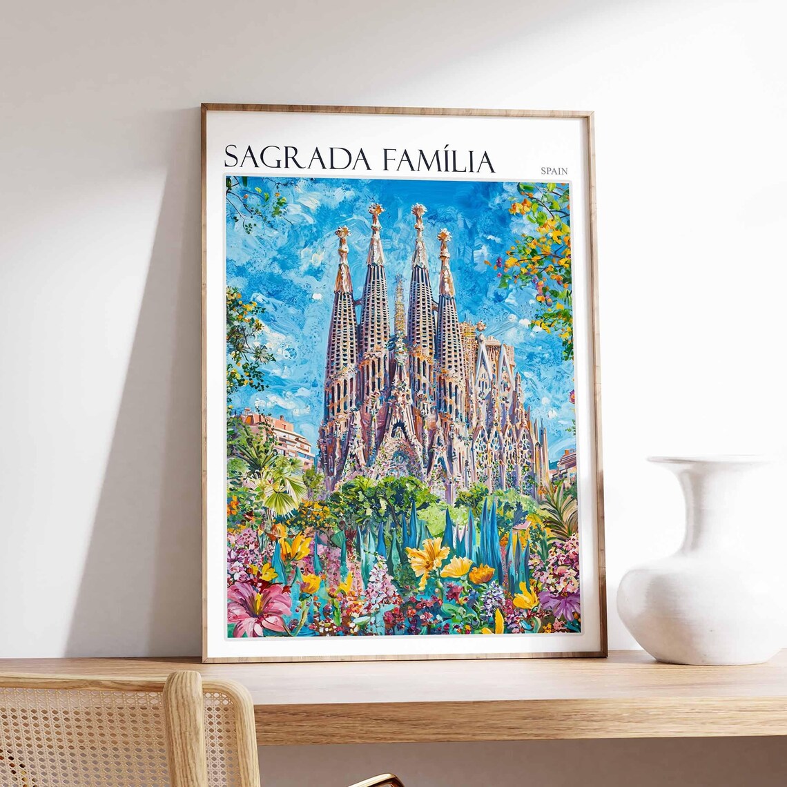 Sagrada Familia Spain Flower Garden Foreground Church Art Poster