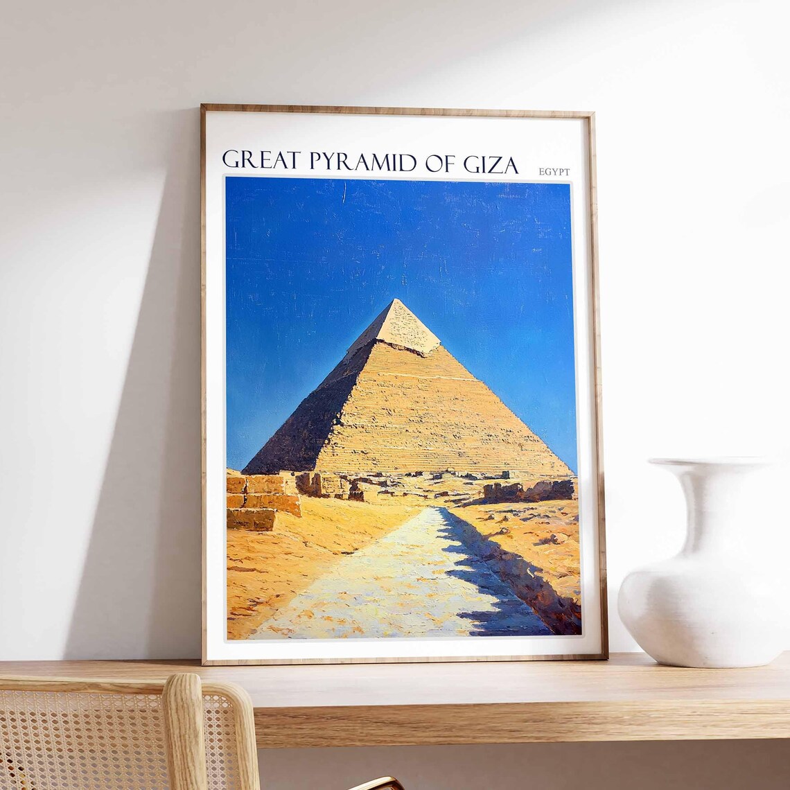Great Pyramid Of Giza Stone Pathway Golden Desert Travel Poster
