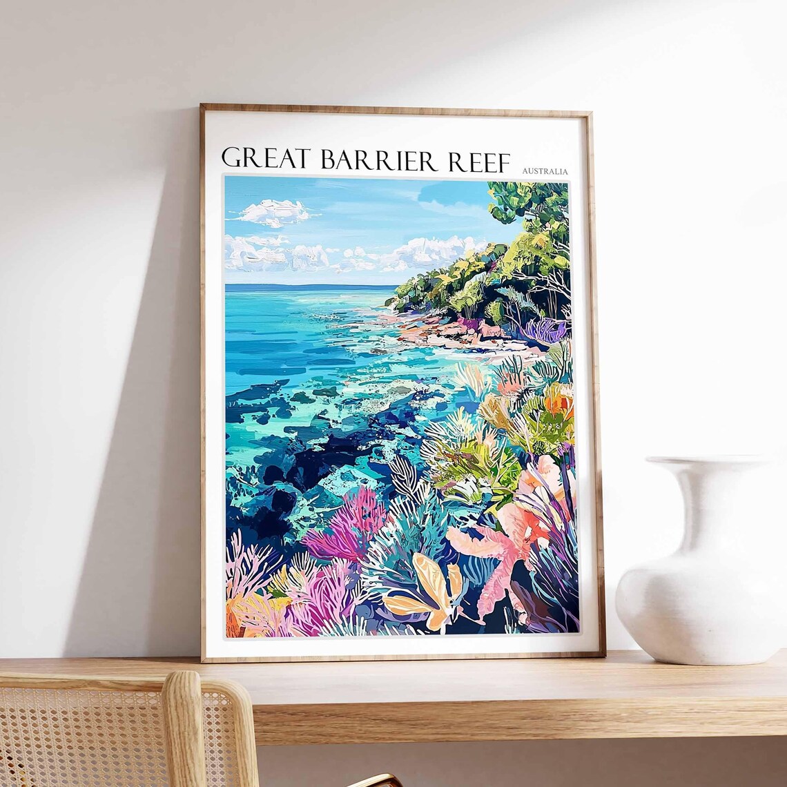 Great Barrier Reef Coral Reef Lagoon Scene Australia Travel Poster