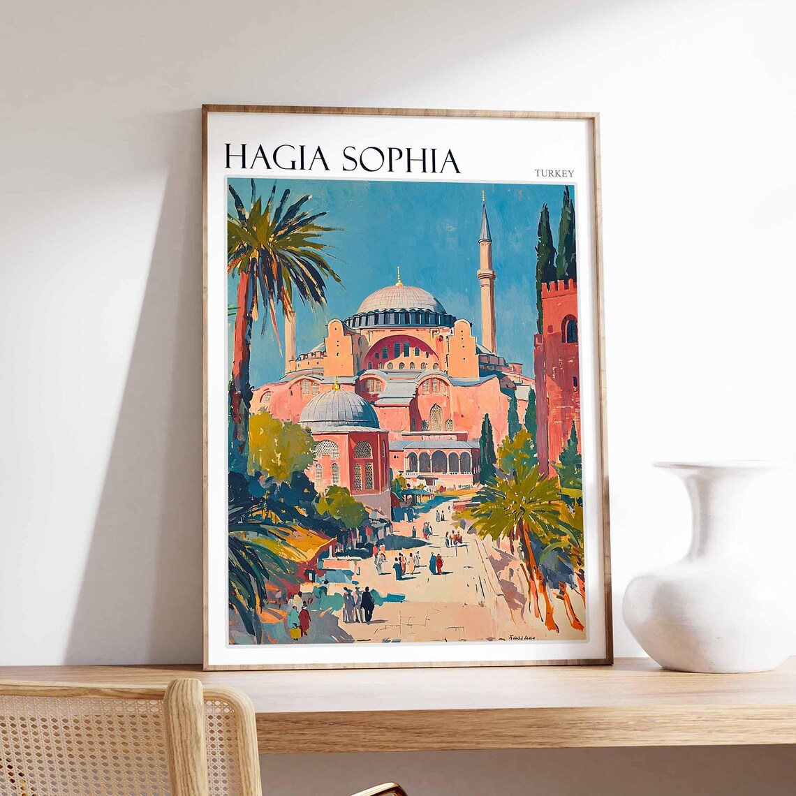 Hagia Sophia Sunlit Plaza Palms Historic Turkey Travel Poster