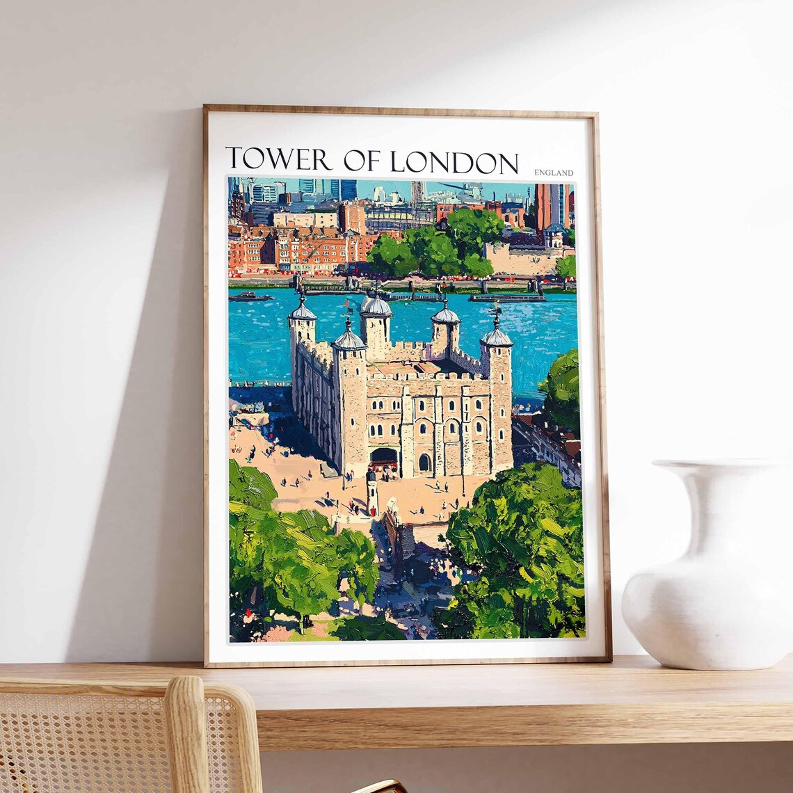 Tower of London England Historic Thames Castle Aerial Art Poster