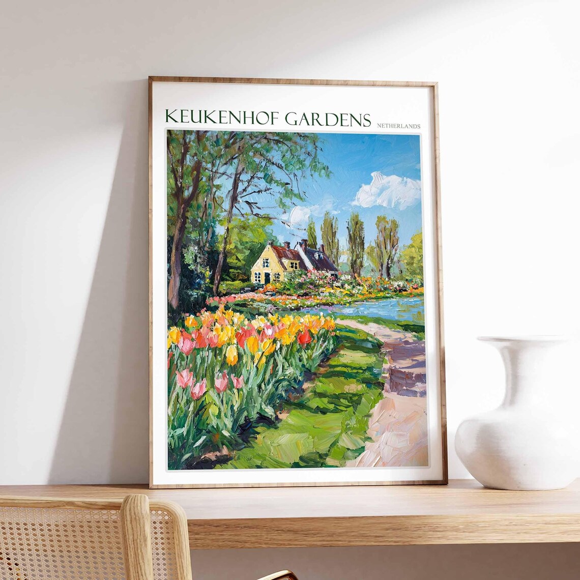 Keukenhof Gardens Netherlands Tulip Pond Charming Farmhouse Poster