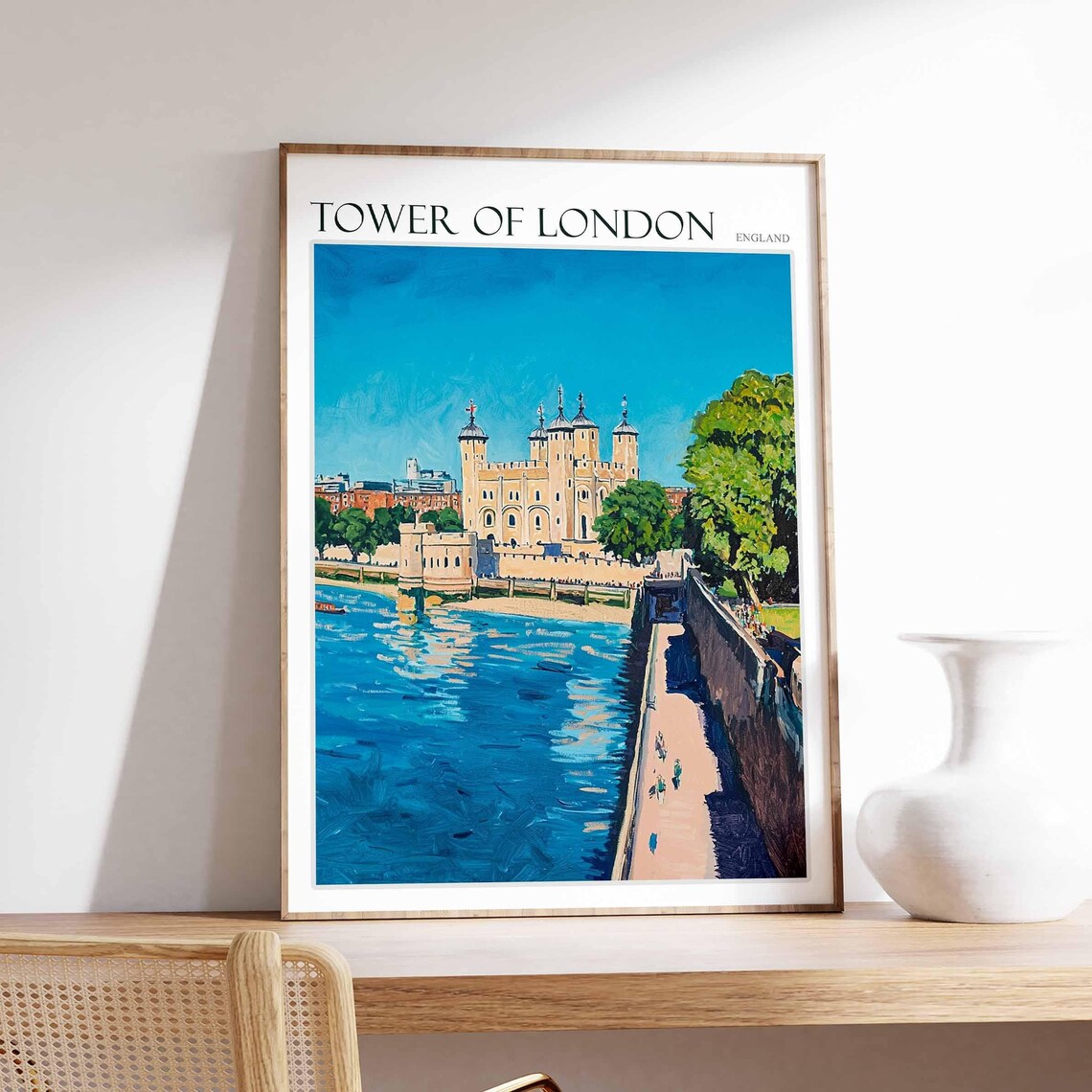 Tower Of London Sunny Blue Thames Reflection Walkway Art Poster